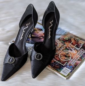 Nina Black Satin Embellished Pumps